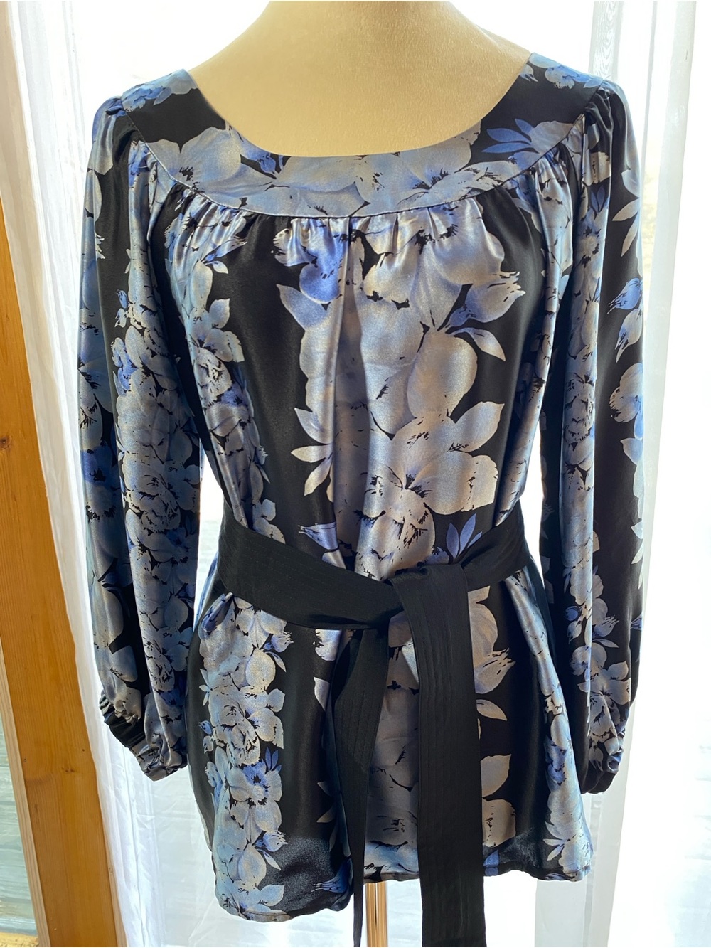 Vintage Nanette Lepore for Anthropologie Floral Silk Long Sleeve Blouse EUC Boho